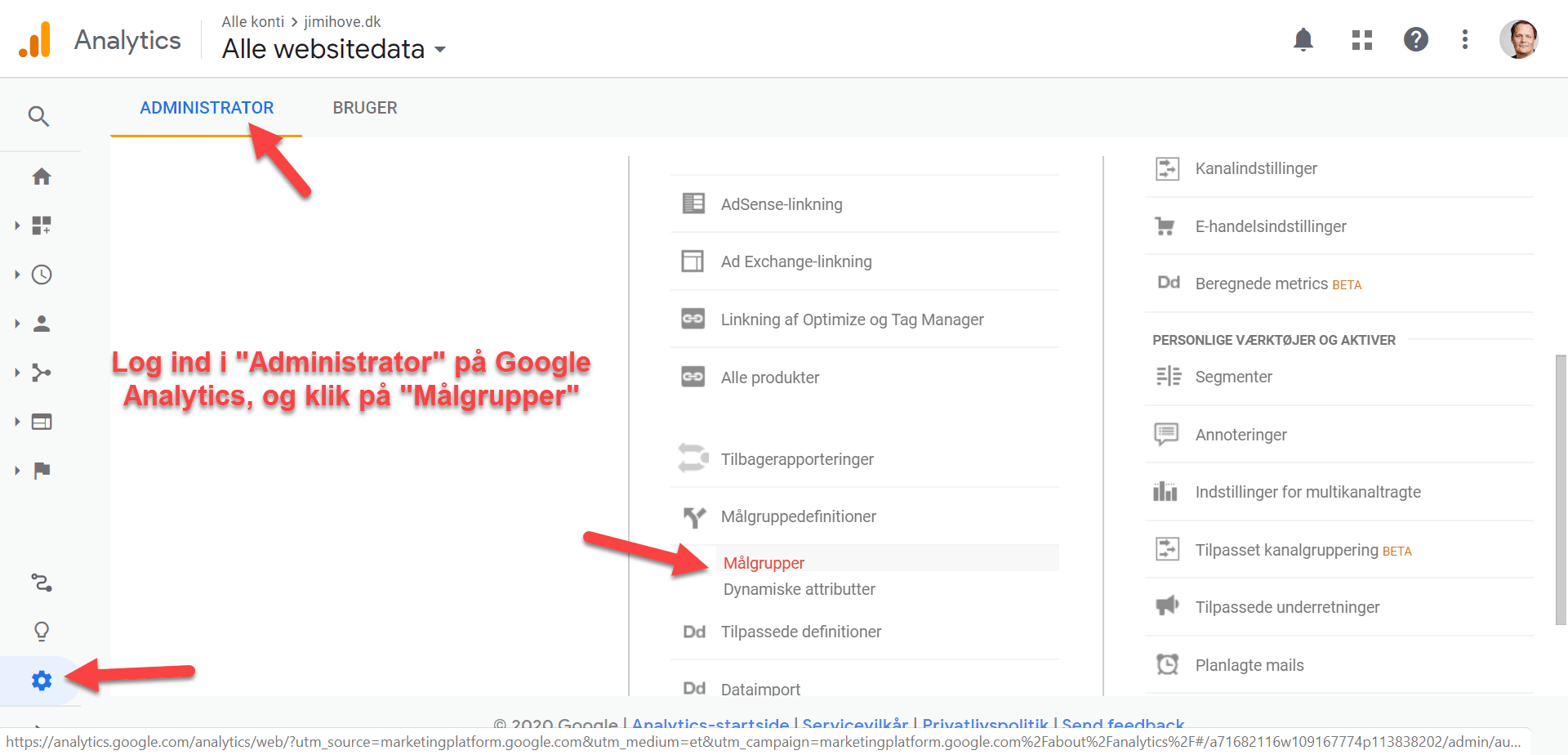 opret remarketing målgruppe i google analytics